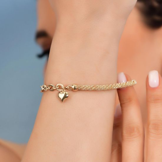 14 Ayar Altın Kalpli Charm Popcorn Bileklik, 8,99 gram ve özenli işçilikle Altın Bileklik’in günlük ve özel kullanıma uygun bir Goldium modelidir.