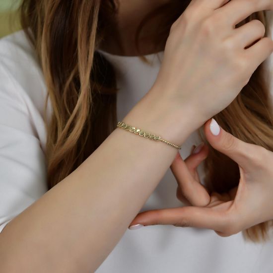 "14 Ayar Altın Elips İşlemeli Bileklik, 5,94 gram, Goldium ustalığı ve Altın Bileklik modeli ile uzun ömürlü kullanım sağlar